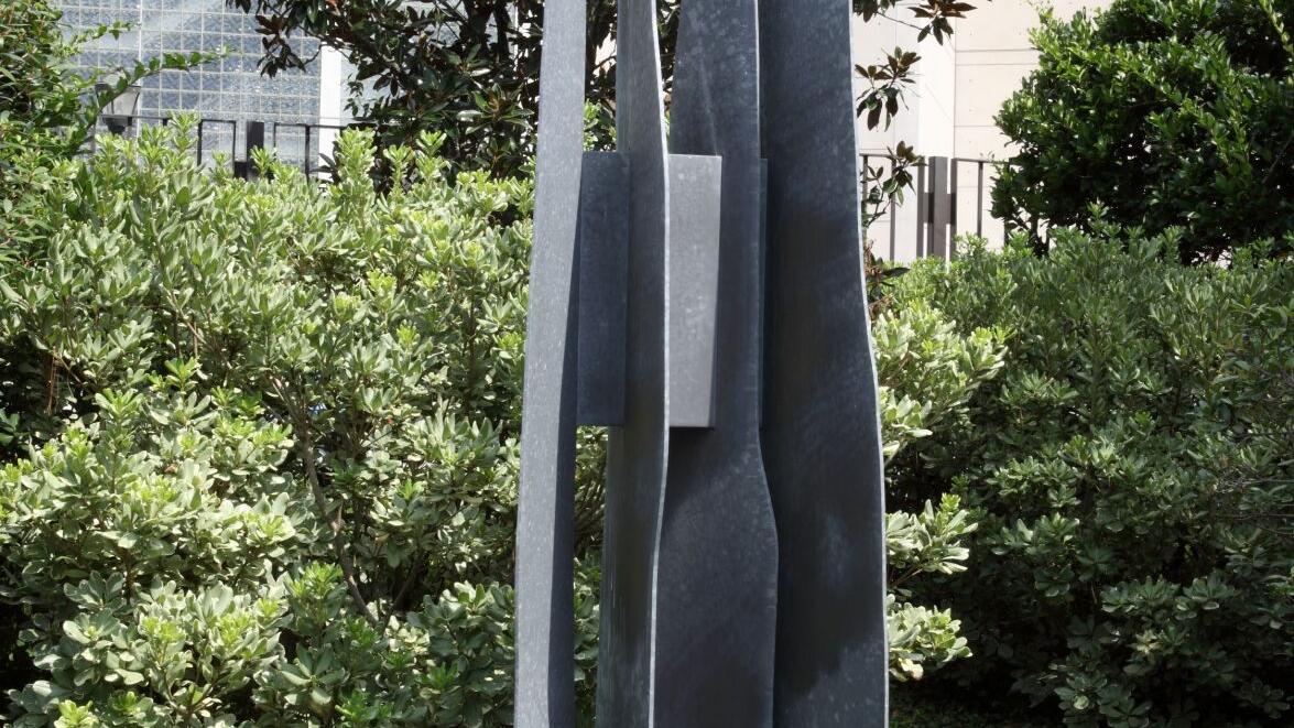 Industrial materials stand in contrast to sculptor's topics of nature and weather